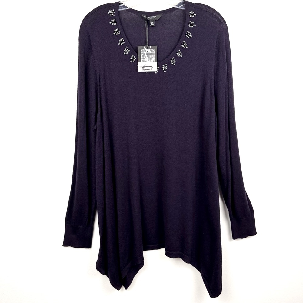 Simply Vera Vera Wang  Necklace Sweater Aubergine Size 2X
